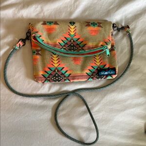 Kavu Orange and Green Crossbody Bag with Geometric Pattern